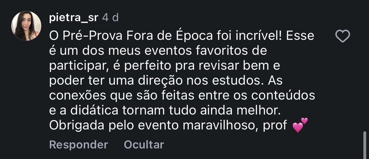 Depoimento de aluna sobre o Pré-Prova