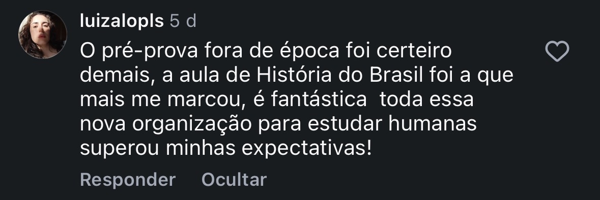 Depoimento de aluna sobre o Pré-Prova
