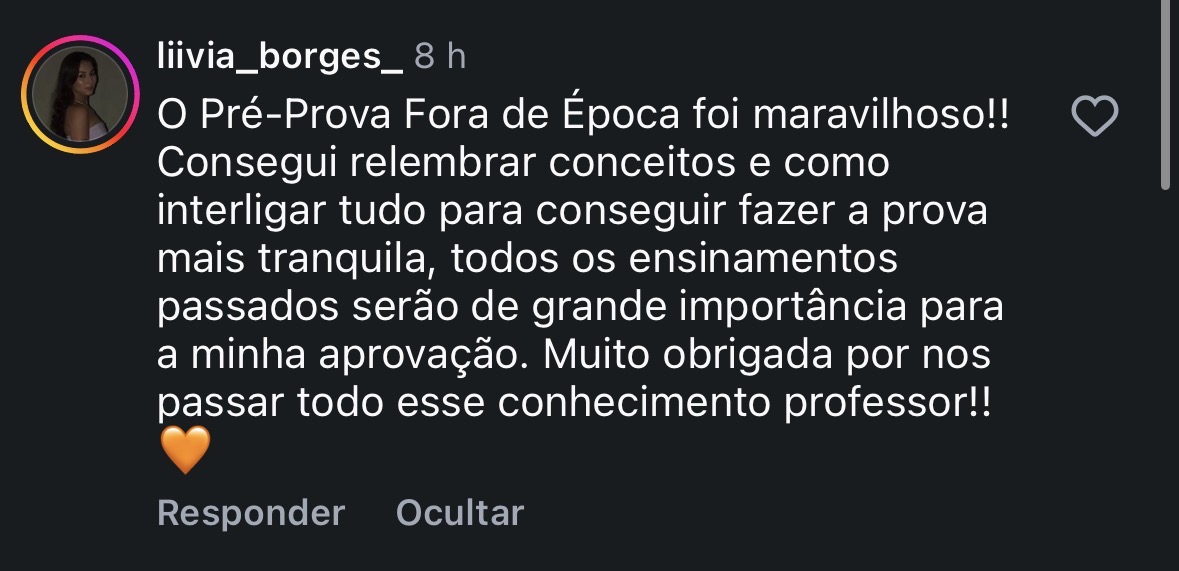 Depoimento de aluna sobre o Pré-Prova