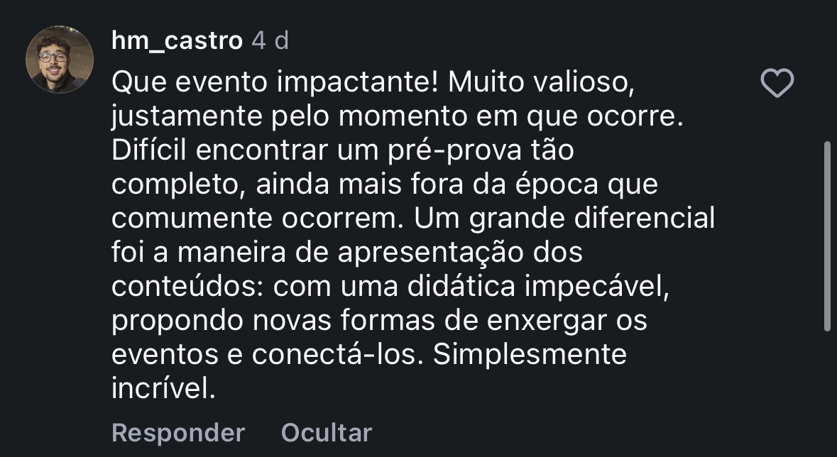 Depoimento de aluno sobre o Pré-Prova