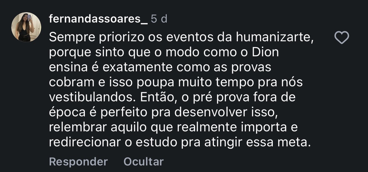 Depoimento de aluna sobre o Pré-Prova