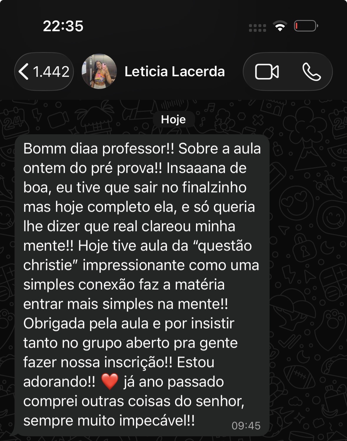 Depoimento de aluna sobre o Pré-Prova